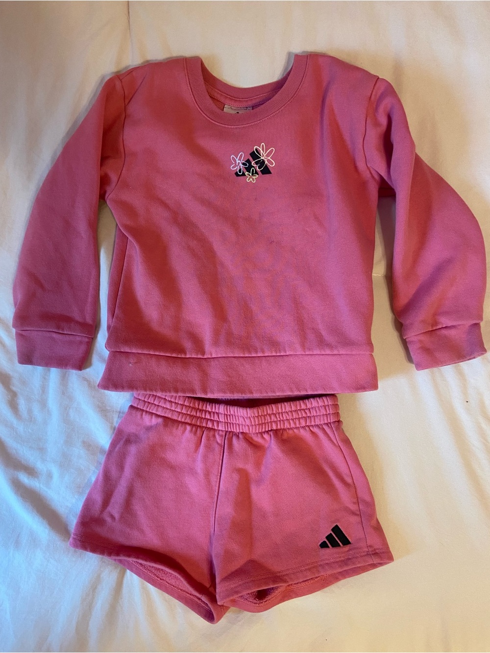 adidas Kids Pink Floral Logo Long-Sleeve Top & Shorts set